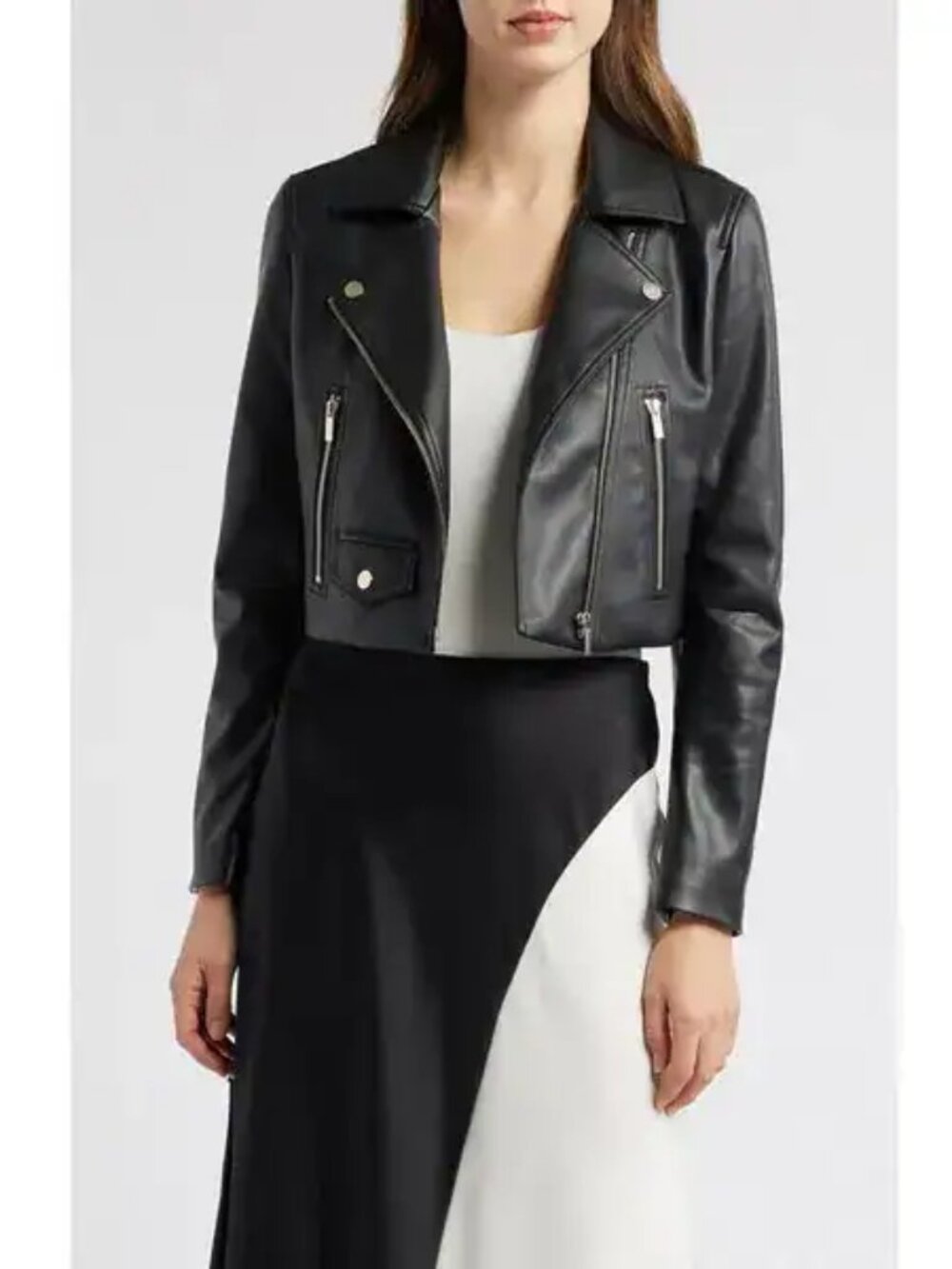 Anne Klein  Black Faux Leather Moto Jacket